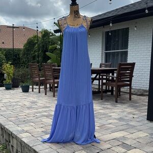 NWOT NSR Blue Textured Tiered Maxi Dress Size Medium